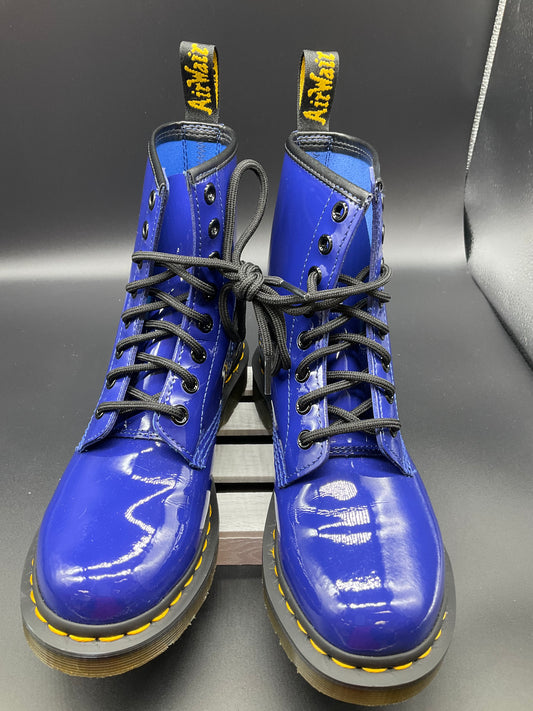 Dr. Martens Air Wair Blue Patent Leather Boots, Size 6