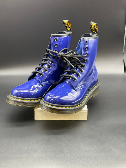 Dr. Martens Air Wair Blue Patent Leather Boots, Size 6