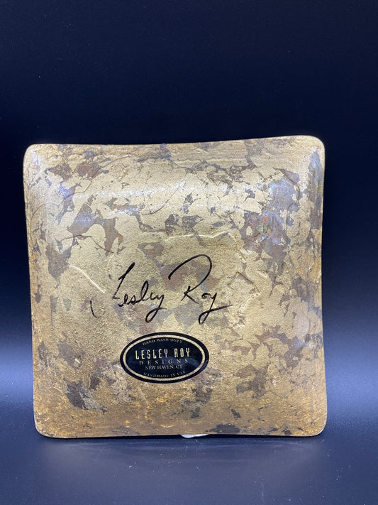 Lesley Roy Crackle Gold Foil Art Glass Plate