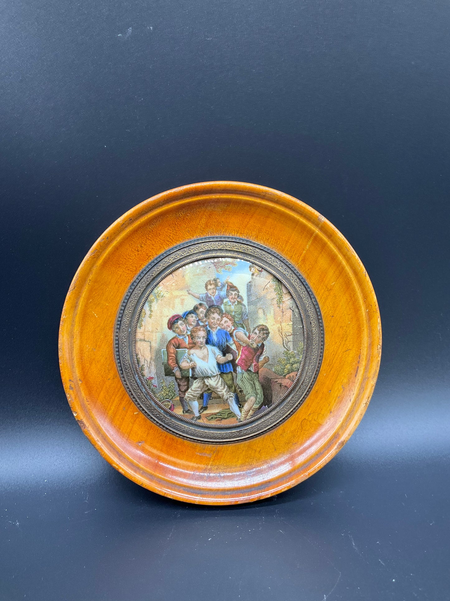 Pratt Pottery Lid Framed in Wood with Leather Backing
