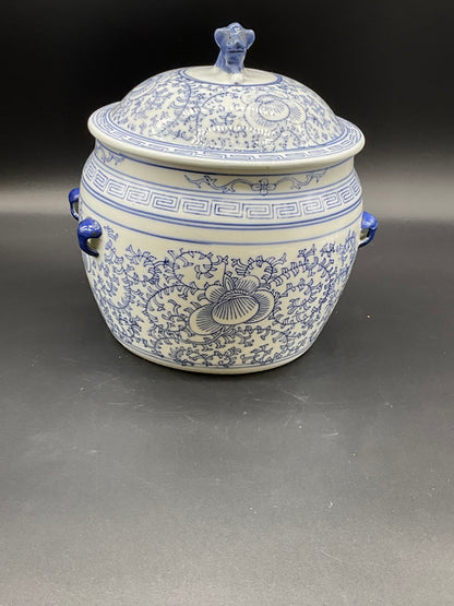 Vintage Asian Rice Jar with Dog Handle lid