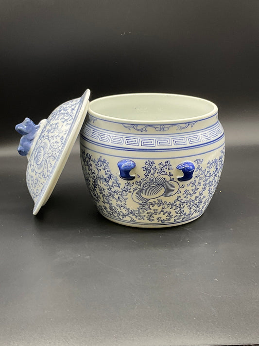 Vintage Asian Rice Jar with Dog Handle lid