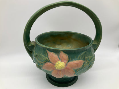 Roseville Clematis Green Ceramic Basket 389-10