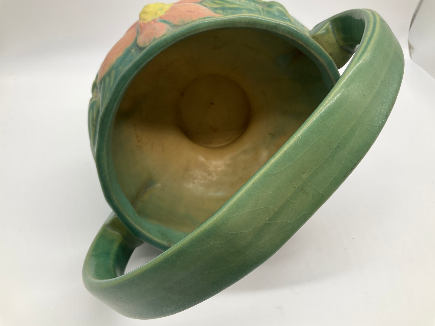 Roseville Clematis Green Ceramic Basket 389-10