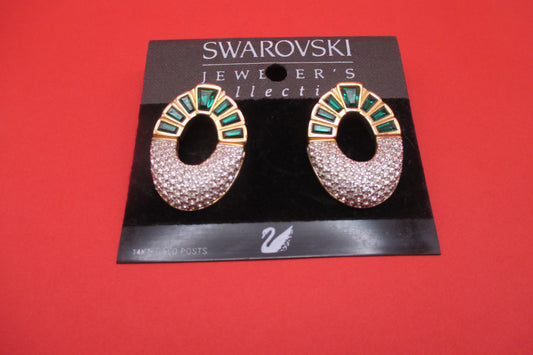 Swarovski Green and White Stone Pierced Earrings